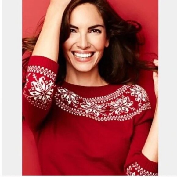 Talbots Sweaters - TALBOTS Sweater Beaded Snowflakes Red Lamb's Wool Blend Size Medium Petite